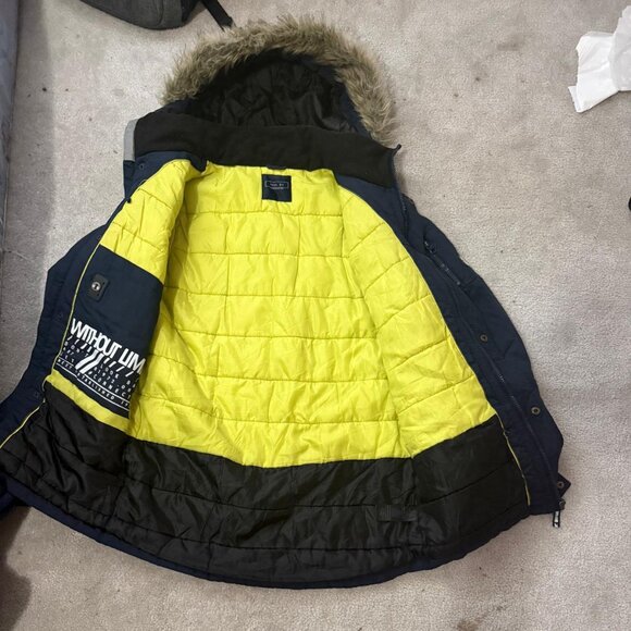 NEXT Kids Winter Parka Coat – Navy Hooded Jacket with Faux Fur Trim - Picture 2 of 5